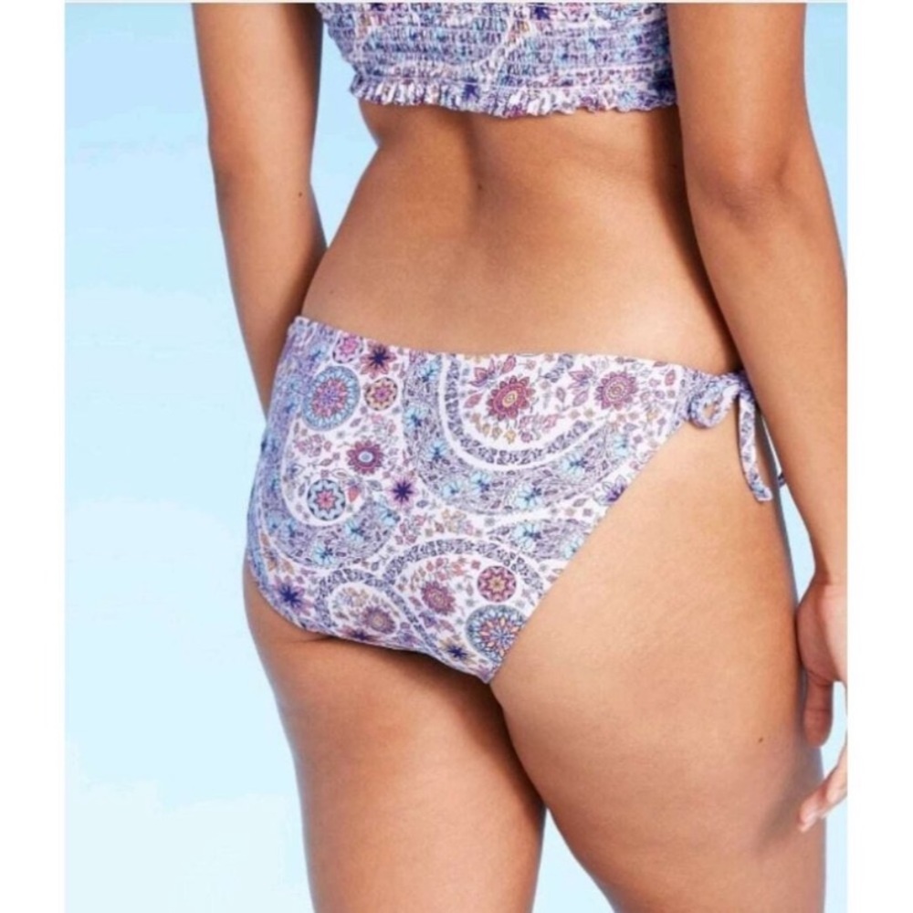 Xhilaration Size Medium Boho Smocked Paisley String Bikini Bottom NWT - Picture 2 of 14
